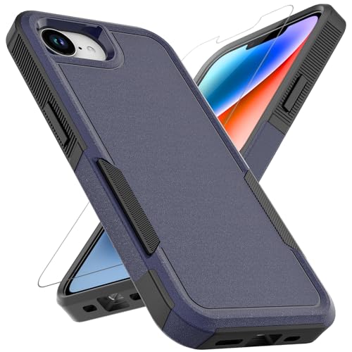 for iPhone 16E / iPhone 17E Case: Dual Layer Protective Heavy Duty Cell Phone Cover Shockproof Rugged with HD Screen Protector - Military Protection Bumper Tough - for iPhone 16E / 17E, Navy Blue - color: Navy Blue (PC) + Black (TPU)
