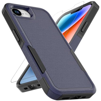 for iPhone 16E / iPhone 17E Case: Dual Layer Protective Heavy Duty Cell Phone Cover Shockproof Rugged with HD Screen Protector - Military Protection Bumper Tough - for iPhone 16E / 17E, Navy Blue - color: Navy Blue (PC) + Black (TPU)