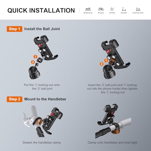 suoso Motorcycle Phone Mount with Upgraded Alloy Shock Absorber – Anti-Vibration Bike Phone Holder, Easy Install, Secure Safety Lock, 360° Rotation, Fits iPhone & Samsung 4.7–6.8" Phones