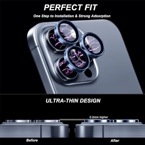 for iPhone 15 Pro Max / iPhone 15 Pro Camera Lens Protector, 9H Hardness Tempered Glass Camera Screen Protector, Strong Adsorption Individual Metal Anti Scratch HD Clear Case Friendly Camera