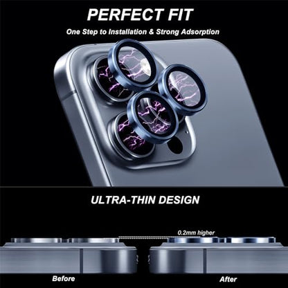 for iPhone 15 Pro Max / iPhone 15 Pro Camera Lens Protector, 9H Hardness Tempered Glass Camera Screen Protector, Strong Adsorption Individual Metal Anti Scratch HD Clear Case Friendly Camera