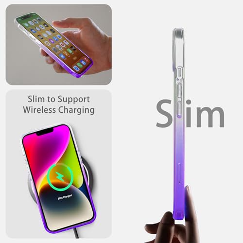 JJGoo Compatiable with iPhone 14 Case Clear, Transparent Shockproof Phone Case, Slim Anti-Scratch Hard PC Back Protective Cover Bumper, Gradient Purple - color: Gradient Purple