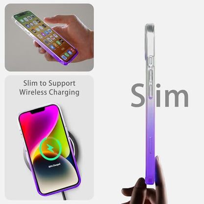 JJGoo Compatiable with iPhone 14 Case Clear, Transparent Shockproof Phone Case, Slim Anti-Scratch Hard PC Back Protective Cover Bumper, Gradient Purple - color: Gradient Purple