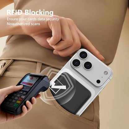 MagSafe Wallet Stand RFID Card Holder Thin Leather with Strong Magnets - color: Black