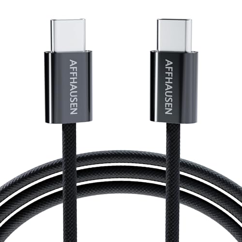 AFFHAUSEN USB-C to USB-C Cable 7ft (2.1m), 60W, Braided Black - color: Black, size: 6ft 10in / 2.1m