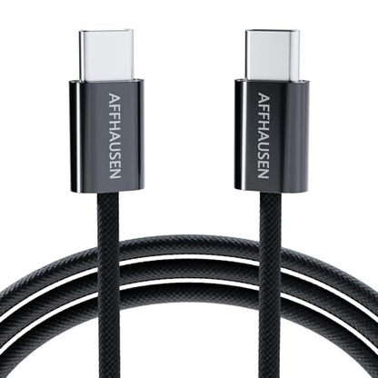AFFHAUSEN USB-C to USB-C Cable 7ft (2.1m), 60W, Braided Black - color: Black, size: 6ft 10in / 2.1m