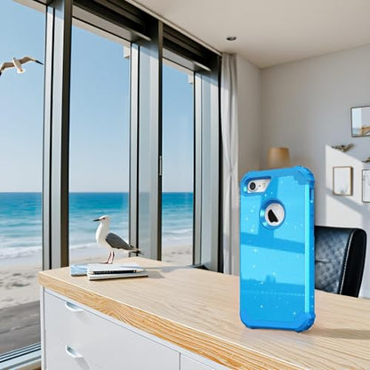 IDweel for iPhone 8 Case & for iPhone 7 Case with Screen Protector,Luxury 3 in 1 Shockproof Hybrid Heavy Duty Hard PC Cover Soft Silicone Sturdy Bumper Full Body Sturdy Cover,Glitter Sky Blue - color: Glitter Sky Blue