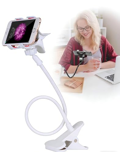 Gooseneck Phone Holder for Bed, Adjustable Clamp for Desk - 360° Cell Phone Clips Bed Stand Holder, Mount Stand Long Flexible Lazy Arm Clips Holder for Cellphone (White) - color: White