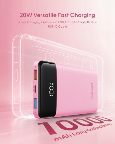 charmast Portable Charger Fast Charging,Built-in 4 Cables,6 Outs & 4 Inputs - color: Pink