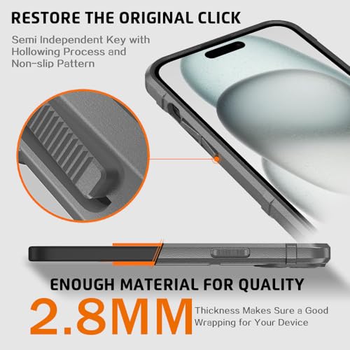 Rugged Shield 8ft Drop Proof TPU Thick Armor Tactical Protective Case Compatible with iPhone 15 Plus (6.7 inches) - City Grey - color: City Grey, size: iPhone 15 Plus