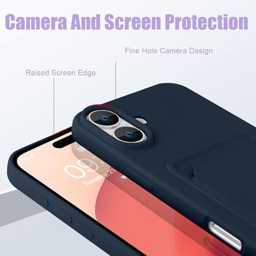 MZELQ Compatible with iPhone 16 Case Card Holder -Blue | Wallet Cover,Camera Protection + Screen Protector Soft Card Slot Phone Case - color: Blue, size: iPhone 16