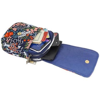 SILKAREA Embroidered Cute Mini Crossbody Bag for Women Small Handbags Wristlet Wallet Bag Cell-phone Pouch Coin Purse - color: Flower Sea Blue