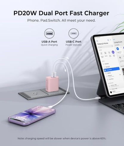 2 Pack USB C Charger Block, 20W USB-C & USB-A Port Charger - color: 2-Pack Pinkish-purple+Ginger Red