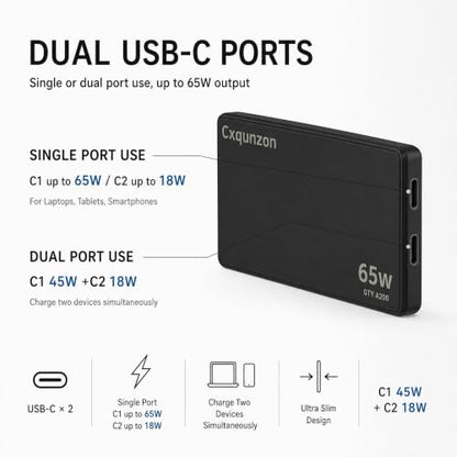 65W Slim USB C Wall Charger - color: Black