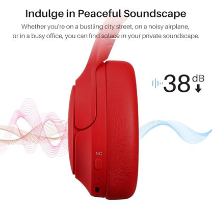 TOZO HT3 Hybrid Noise Cancelling Wireless Headphones, 90H Over Ear Headset - color: Dark-Red