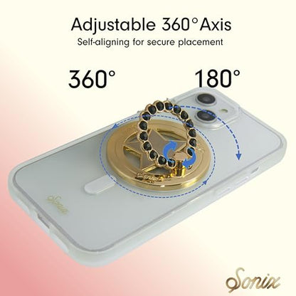 Sonix Magnetic Phone Grip and Phone Ring Holder - Compatible with MagSafe - Rotatable Kickstand and Phone Holder for iPhone 16, 15, 14, 13, 12 Series - Gold Star/Black Rhinestone - color: Gold Star / Black Rhinestone