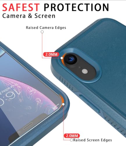 Diverbox for iPhone XR Case [Tempered Glass Screen Protector] [Shockproof] [Dropproof] Heavy Duty Protection Phone Case Cover for Apple iPhone XR Blue - color: Blue-2in1