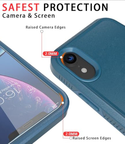 Diverbox for iPhone XR Case [Tempered Glass Screen Protector] [Shockproof] [Dropproof] Heavy Duty Protection Phone Case Cover for Apple iPhone XR Blue - color: Blue-2in1