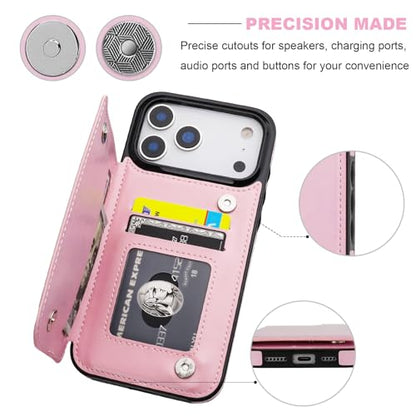ONETOP for iPhone 17 Pro Max Wallet Case with Credit Card Holder,Pink | Kickstand,ID/Cash Holder,Case Wallet with Card Slots,Double Magnetic Clasp,Durable PU Leather Shockproof Cover for Women Men - color: Pink