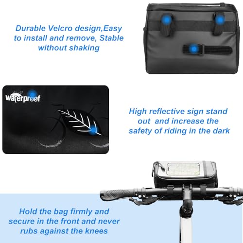 WOTOW Bike Front Basket handlebar Bag with Touch Screen Phone Holder, 3L | Bicycle Front Basket Pack, Reflective Storage Pouch for Men Women Kids Outdoor Road MTB Cycling
