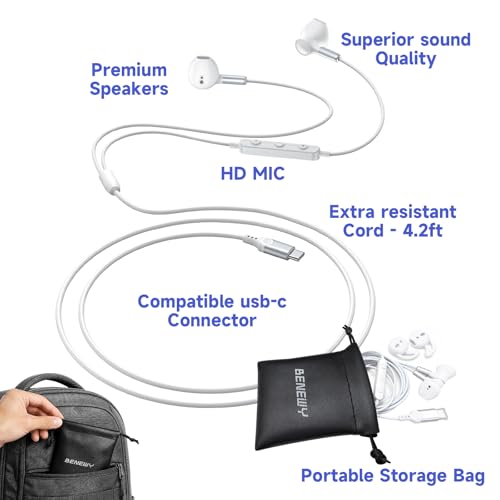 USB C Headphones Wired Earbuds for iPhone 17 Air 16 15 Plus Pro Max Samsung - color: White