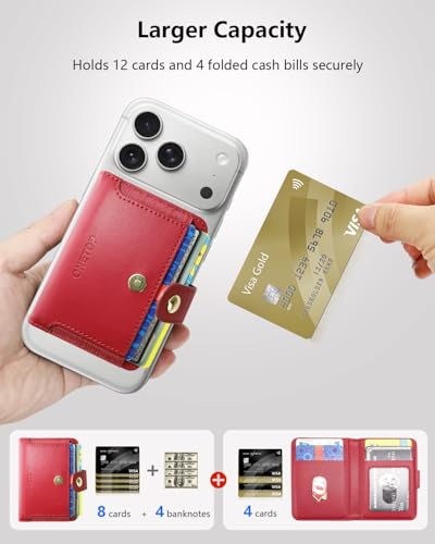 ONETOP for MagSafe Wallet,Magnetic Phone Wallet with 5 Card Slots,Burgundy | 1-12 Cards/Cash Holder for iPhone 17/16/15/14/13/12 Series,Detachable Wallet Stick-On Back,PU Leather RFID Blocking Kickstand - color: Burgundy