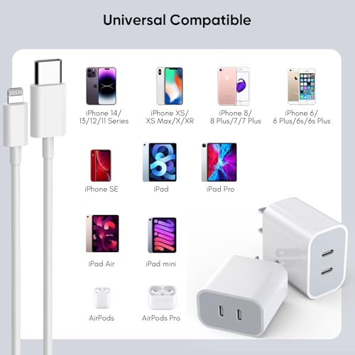10FT iPhone Fast Charger,[Apple MFi Certified] 2Pack PD Dual Apple Fast Charger USBC Charge Block 10Foot Lightning Cable Cord Quick Charging for iPhone 14/Pro/Pro Max/Plus/13/12/11/XS/XR/X/SE2022/iPad
