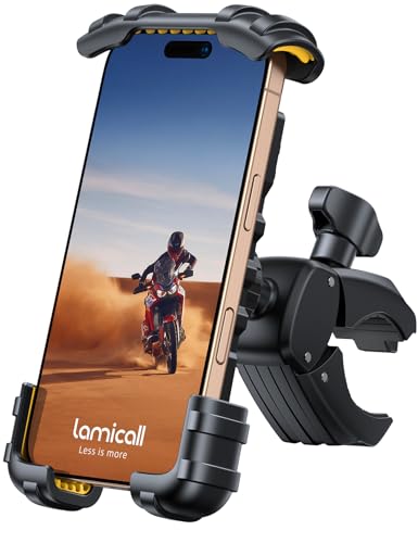 Lamicall Bike Phone Holder Mount - Motorcycle Handlebar Phone Mount Clamp, One Hand Operation ATV Scooter Phone Clip for iPhone 15/14 Pro Max/X/XS, Galaxy S10 and 4.7"- 6.8" Cellphone - Yellow - color: Yellow