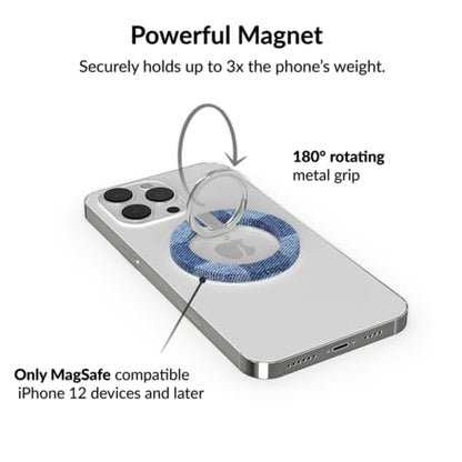 VELVET CAVIAR Compatible with MagSafe Phone Grip - Magnetic Ring Holder with Adjustable Stand - Removable MagSafe Accessories for iPhone 16, 15, 14, 13, 12 (Blue Denim Vibe Checkered) - color: Denim Vibe Checkered