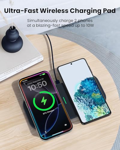 Wireless Charger, 10W Max Dual Charging Pad for iPhone 17/16/15/14/13/12/11/XR/X/8, Airpods 4/3/2/Pro, Samsung Galaxy S25/S24/S23/S22/S21, QC 24W Adapter, Charging Adapter - style: 2 in 1