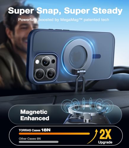 TORRAS Stronger Magnetic for iPhone 16 Pro Case, Translucent Matte Blue | Compatible with MagSafe, Military Grade Drop Protection, Shockproof Airbag, Camera Control, Color Button, Slim Anti-Scratch - color: Deep Blue