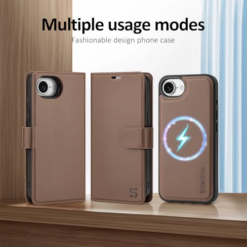 Shieldtop Compatible with MagSafe iPhone 17e / 16e Wallet Case,Coffee | 2 in 1 Detachable Magnetic,Credit Card Holder Slots,RFID Blocking,PU Leather,Kickstand,Flip Folio Phone Cover for Men & Women - color: Coffee