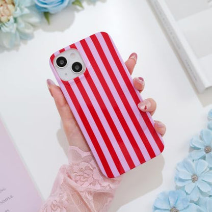 Striped case for iPhone 13/14 Red/Purple | Aesthetic Striped，Full Protection Soft TPU，will not peel, fade or rub off ，Kawaii Cute Phone Case for Women Girls - color: Imd Striped Red/Purple