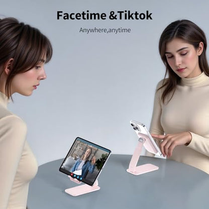 iWALK Magnetic Cell Phone Stand for Desk, Angle and Height Adjustable Mobile Phone Holder, Foldable Magnet Stand for iPhone 17 16 15 14 13 12 Pro Max and iPad, Cell Phone Holder for Samsung, Pink - color: Pink