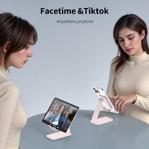 iWALK Magnetic Cell Phone Stand for Desk, Angle and Height Adjustable Mobile Phone Holder, Foldable Magnet Stand for iPhone 17 16 15 14 13 12 Pro Max and iPad, Cell Phone Holder for Samsung, Pink - color: Pink