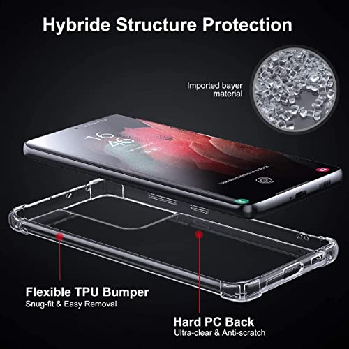 KIOMY Clear Case for Samsung Galaxy S21 Ultra 5G Hybrid Design Shockproof Bumper Protective Cell Phone Back Cover Hard PC Back + Flexible TPU Raised Bezel with Airbags Corners