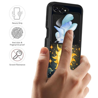 for Galaxy Z Flip 5 Case, Heavy Duty Dual Layer Hybrid Military Grade Shockproof Drop Folding Protective Cover for Samsung Galaxy Z Flip 5 5G 2023, Celestial Theme Sun and Smiley Face - color: Celestial Theme Sun and Smiley Face
