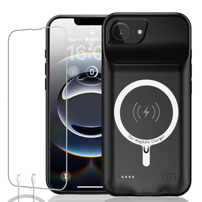 Battery Case for iPhone 16e/17e, Upgraded 10800mAh Rechargeable Portable Extended Battery Pack Supported Qi Wireless Charging Case Compatible with iPhone 16e/17e(6.1 inch) Charger Cover(Black) - size: iPhone 16e/17e