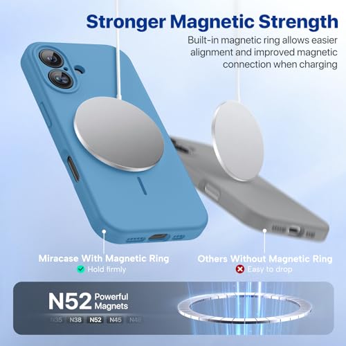 miracase Compatible with iPhone 16 Case, [Soft Anti-Scratch Microfiber Lining], Compatible with MagSafe, Liquid Silicone Case Shockproof Drop Protection Phone Case for 16,Capri Blue - color: Capri Blue, size: iPhone 16
