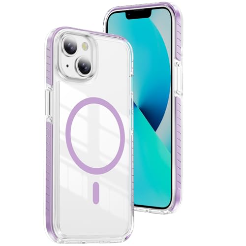 DEERLAMN Magnetic Clear Case for iPhone 13/iPhone 14 6.1-Inch, [Compatible with Magsafe][Anti-Yellowing] Transparent Slim Shockproof Protective Phone Cover, Purple - color: Purple, size: iPhone 13/14-6.1 Inch