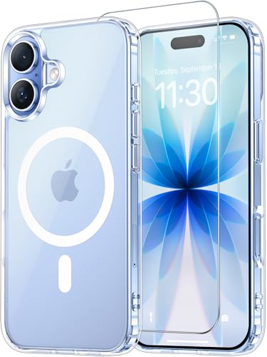for iPhone 17 Case Clear with Screen Protector, Compatible with Magsafe, Anti-Yellowing, Military-Grade Protection, Shockproof Slim Magnetic Phone Case Cover, Transparent - color: A-Clear, size: iPhone 17
