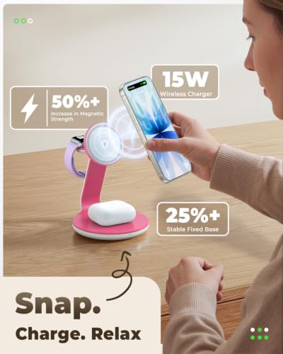 3-in-1 Magnetic Wireless Charger Compatible with MagSafe Charger - color: Pink