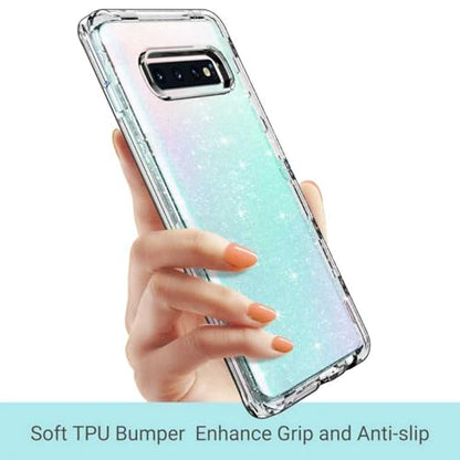 ULAK Compatible with Galaxy S10 Plus Case Bling Back Cover, Clear Glitter | Shiny Glitter Heavy Duty Shockproof Protection Sparkle Soft TPU Protective for Samsung Galaxy S10 Plus 6.4 inch - color: Clear Glitter