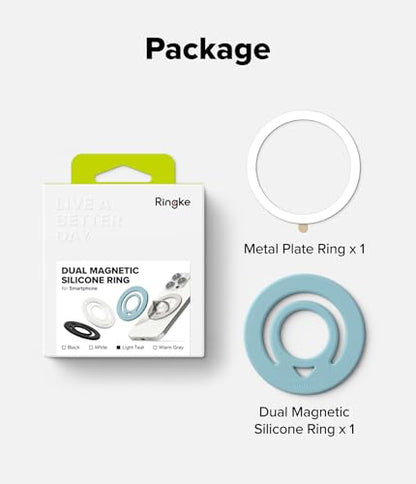 Ringke Dual Magnetic Silicone Ring [Compatible with MagSafe] Phone Grip, Dual-Sided Powerful Magnet, Lightweight (0.04 lb) & Super Slim (0.13 in) Soft Holder for iPhone, Galaxy, Pixel - Light Teal - color: Light Teal
