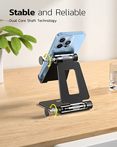 Nulaxy Full Aluminum Dual Folding Cell Phone Stand for Desk, Black - color: A-Black