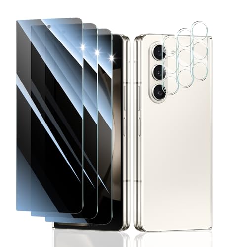 Privacy Screen & Camera Lens Protector for Samsung Galaxy Z Fold5, Double Shatterproof Anti-Spy Tempered Glass, Private Black Protection, 9H Hardness Anti-Scratch Case-Friendly, 3 Pack Each - color: Fold5 Black