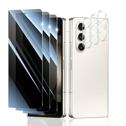 Privacy Screen & Camera Lens Protector for Samsung Galaxy Z Fold5, Double Shatterproof Anti-Spy Tempered Glass, Private Black Protection, 9H Hardness Anti-Scratch Case-Friendly, 3 Pack Each - color: Fold5 Black