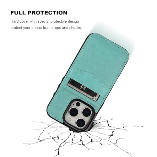 KIHUWEY for iPhone 16 Pro Wallet Case Card Holder Kickstand, Mint Green | Credit Card Slots, PU Leather, Magnetic Clasp, Flip Heavy Duty Protection Cover for Men and Women - color: Mint Green