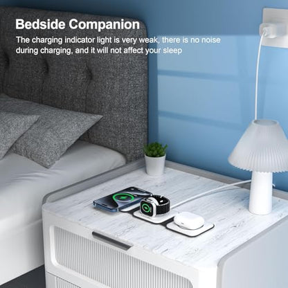 3 in 1 Charging Station for Multple Devices,Foldable 3 in 1 Wireless Charger for Travel,Nano Wireless Charging Station for iPhone16 15 14 13 12 Pro Max/Watch 10 9 8 7 6 5 4 3 Ultra/AirPod Pro - color: moon white