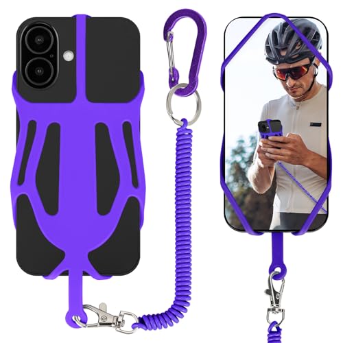 HOTEMIA Silicone Phone Lanyard Holder with Carabiner, Universal Phone Strap,Anti-Theft Phone Case with retractable tether - color: Purple
